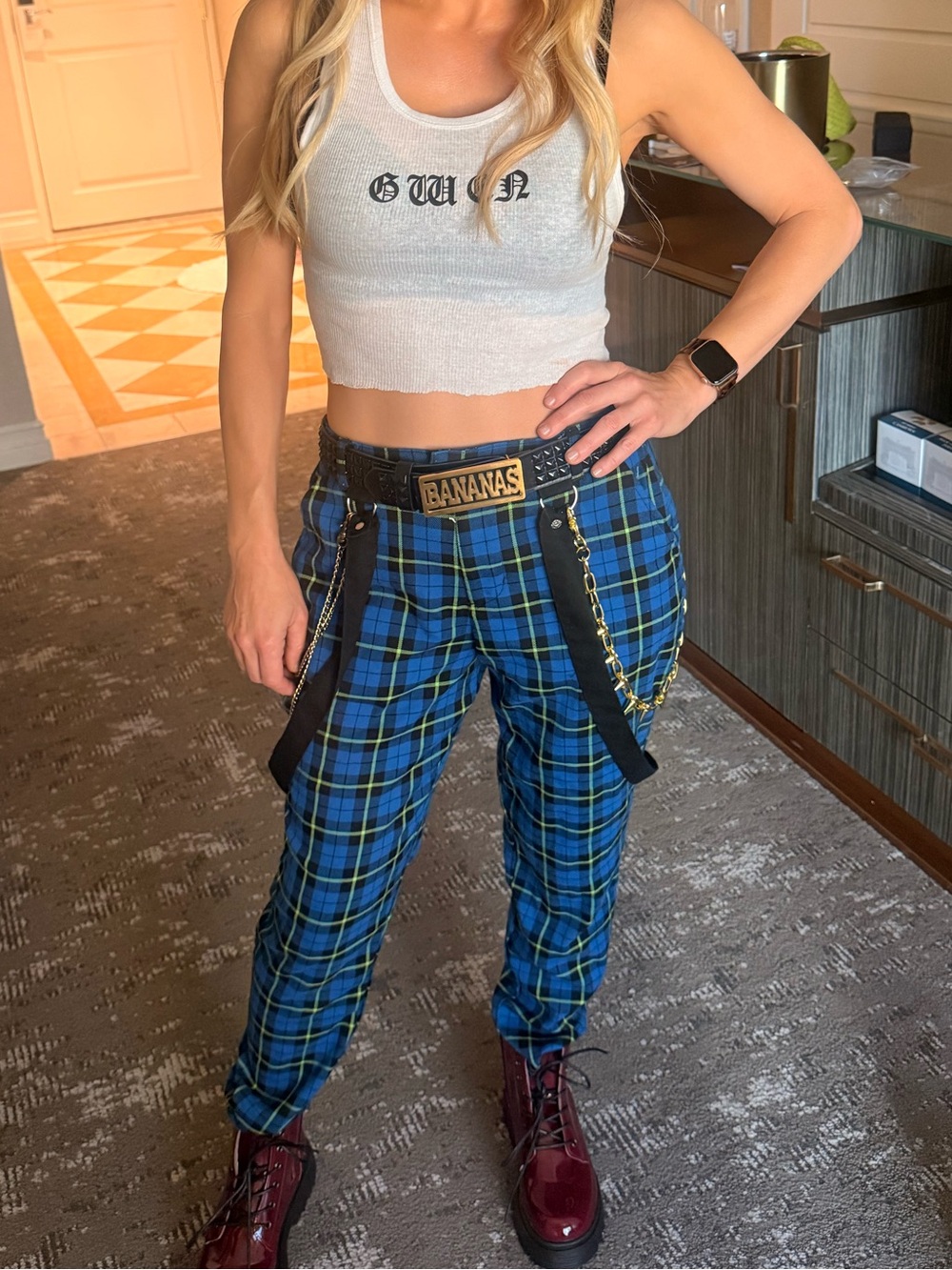 Hot Topic Medium Ska Plaid Suspender Pants Trousers Punk Cosplay Gwen Stefani